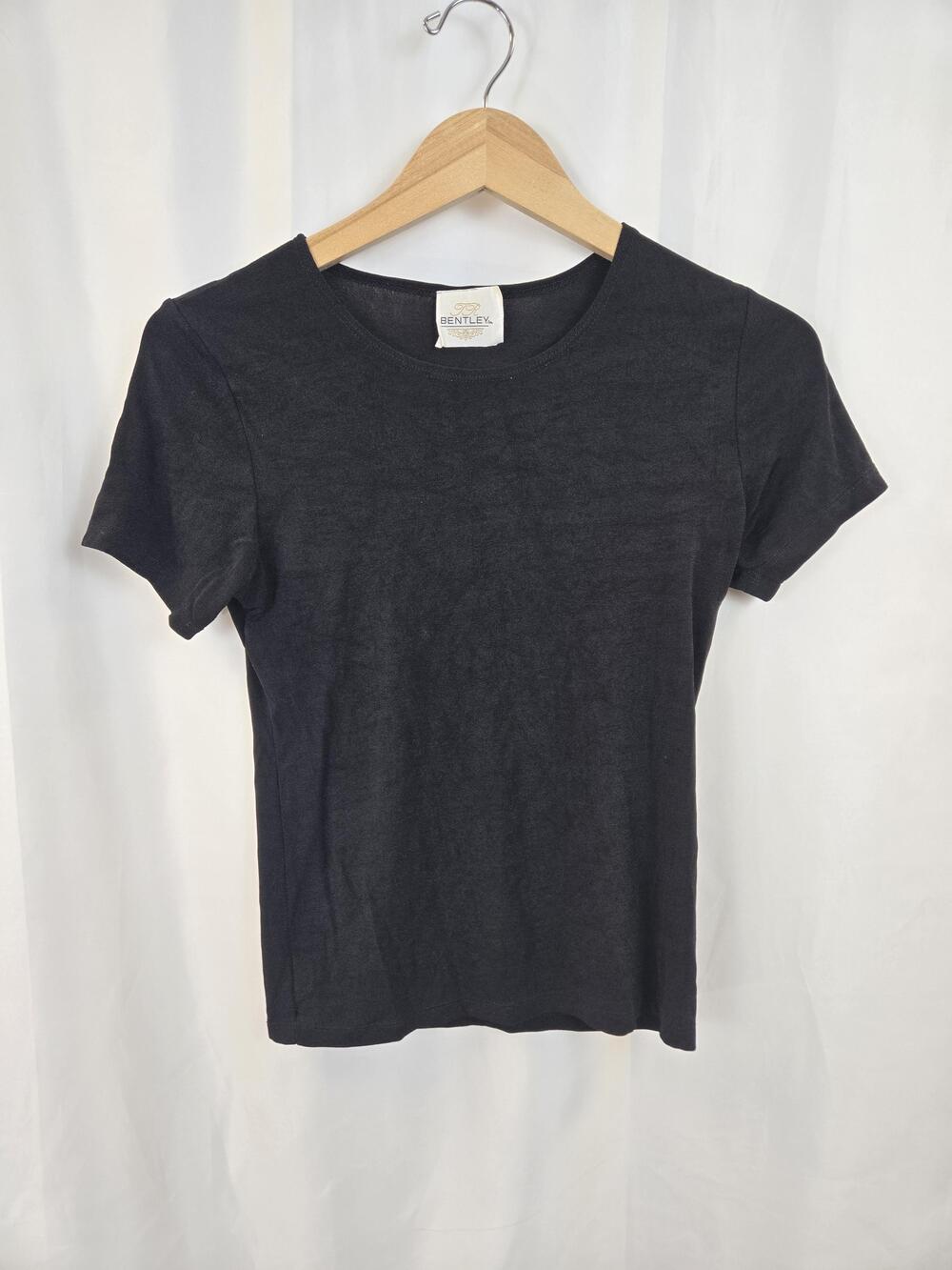 Bentley Shirt Womens Medium Black Crew Neck Short Sleeve Stretch Tee Top USA